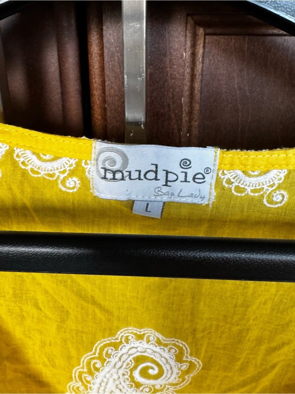 Mud Pie Bag Lady Yellow White Embroidered Paisley Beach Cover Up Tunic Sz L⁠